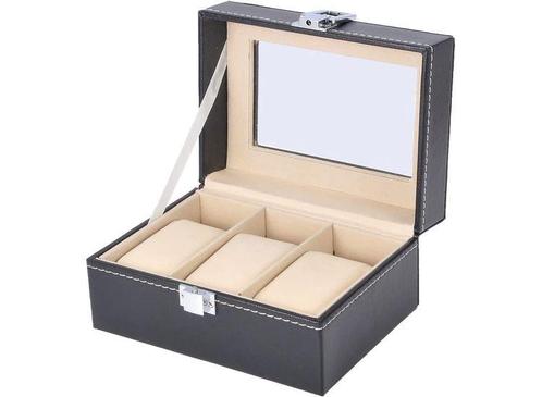 Horlogebox - Horlogedoos - Voor 3 Horloges - Zwart, Sieraden, Tassen en Uiterlijk, Overige Accessoires, Nieuw, Verzenden