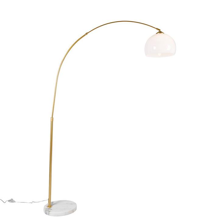 Smart booglamp messing met witte kap incl. Wifi A60 - Arc, Huis en Inrichting, Lampen | Vloerlampen, Nieuw, Overige materialen