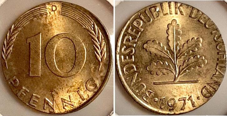 Duitsland 10 Pfennig 1971d auf 5 Pfennig Rohling, Brd, se..., Postzegels en Munten, Munten | Europa | Niet-Euromunten, Verzenden