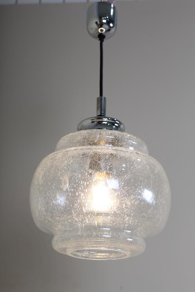 Vintage glazen hanglamp, Huis en Inrichting, Lampen | Hanglampen, Gebruikt, Glas, Metaal