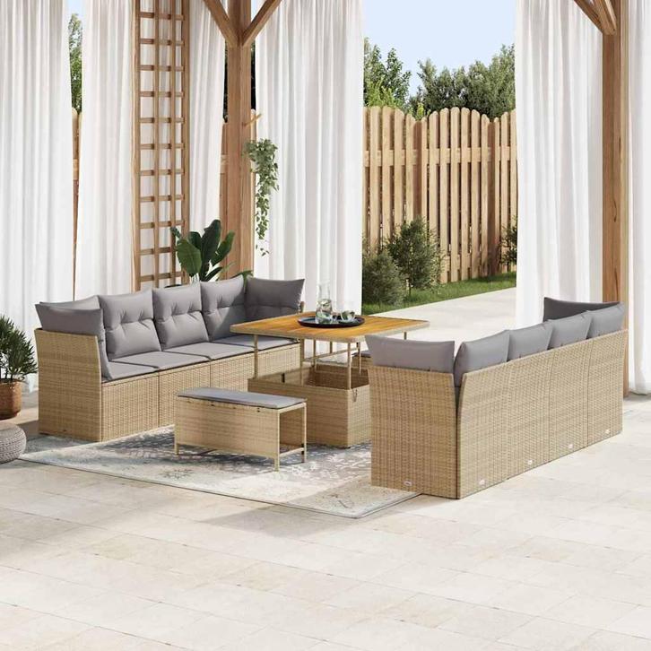 vidaXL Tuin Sofa Set 11 pcs Beige poly rattan, Tuin en Terras, Tuinsets en Loungesets, Nieuw, Verzenden