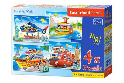 4 Delige puzzel set Reis de wereld rond Castorland B-041015-, Hobby en Vrije tijd, Denksport en Puzzels, Nieuw, Verzenden