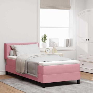 vidaXL Boxspringbed met Matras Zwart 100x200 cm Fluweel Roze beschikbaar voor biedingen