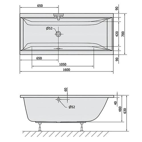Ligbad Polysan Cleo Inbouw 160x70x48 cm Wit, Doe-het-zelf en Verbouw, Sanitair, Ophalen of Verzenden