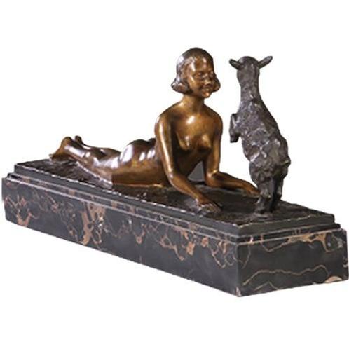 Art Deco beeld Joseph D Aste 1881-1945 jonge vrouw met een, Antiek en Kunst, Antiek | Overige Antiek, Ophalen of Verzenden