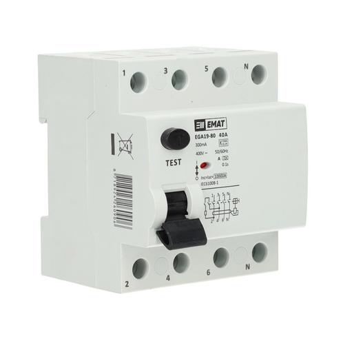 EMAT aardlekschakelaar 4-polig 40A 300mA type A (85002006), Doe-het-zelf en Verbouw, Elektra en Kabels, Verzenden