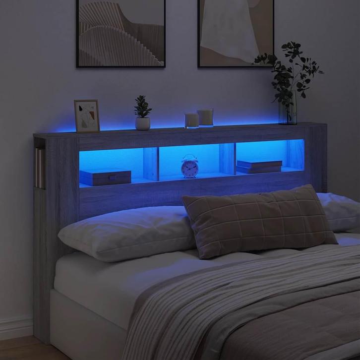 vidaXL Hoofdeinde met LED 180x18,5x103,5 cm bewerkt hout, Huis en Inrichting, Slaapkamer | Bedden, Grijs, Nieuw, Hout, Verzenden