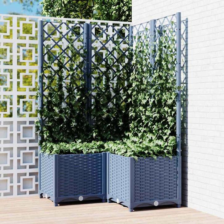 vidaXL Plantenbak met latwerk 80x80x136 cm polypropeen, Tuin en Terras, Bloembakken en Plantenbakken, 60 tot 100 cm, Nieuw, Kunststof