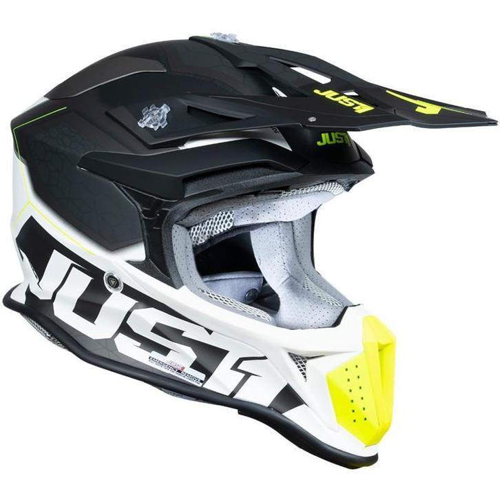 Just1 J18 F Hexa Motorcrosshelm – Fluo Geel/Zwart/Wit, Motoren, Kleding | Motorhelmen, Nieuw met kaartje, Offroadhelm, Verzenden