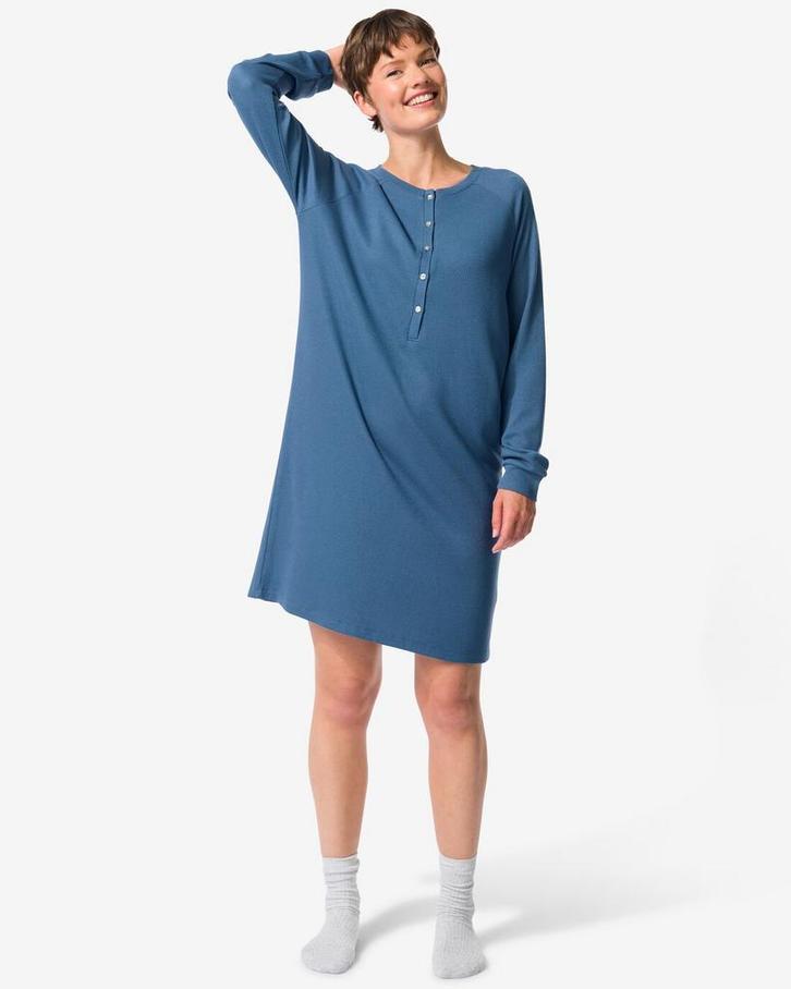 HEMA Damesnachthemd wafel middenblauw, Kleding | Dames, Ondergoed en Lingerie, Verzenden