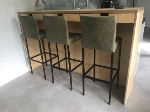 Set van 3 leren barstoelen - groen leer - Echt leer, Modern,, Huis en Inrichting, Stoelen, Overige kleuren, Nieuw, Leer, Ophalen of Verzenden