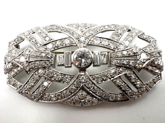 Broche - 18 karaat Platina, Witgoud - 4.17ct. tw. Diamant, Sieraden, Tassen en Uiterlijk, Antieke sieraden