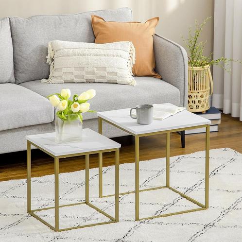 Marmeren – Bijzettafel set - Stalen frame – Wit, Huis en Inrichting, Tafels | Bijzettafels, Nieuw, Ophalen of Verzenden