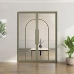 Dubbele stalen taatsdeur Olijfgroen 2 Vlaks rond Helder glas, Minder dan 80 cm, Overige typen, Nieuw, Metaal
