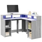 vidaXL Bureau met LED-verlichting 130x130x91 cm hout grijs, Verzenden, Nieuw