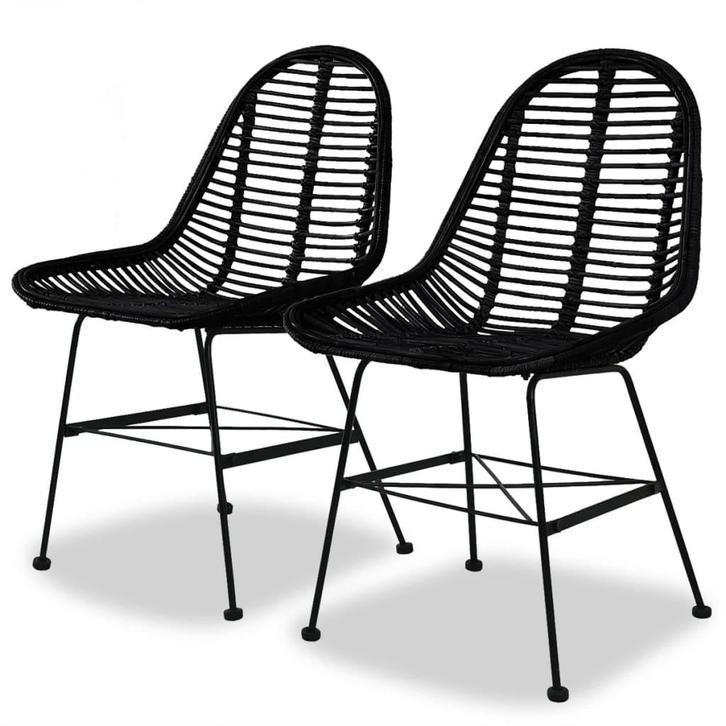 vidaXL Eetkamerstoelen 2 st natuurlijk rattan zwart, Huis en Inrichting, Stoelen, Zwart, Nieuw, Verzenden