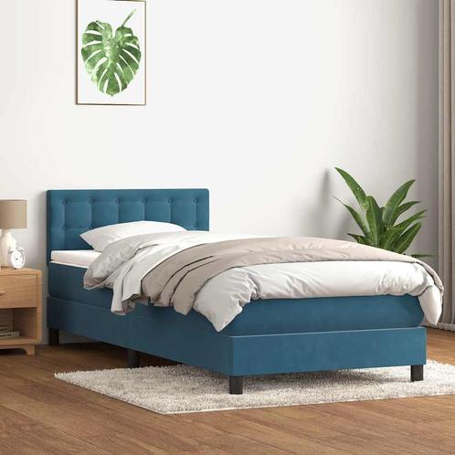 vidaXL Boxspring met matras fluweel donkerblauw 90x220 cm, Huis en Inrichting, Slaapkamer | Bedden, Blauw, Nieuw, Stof, Verzenden