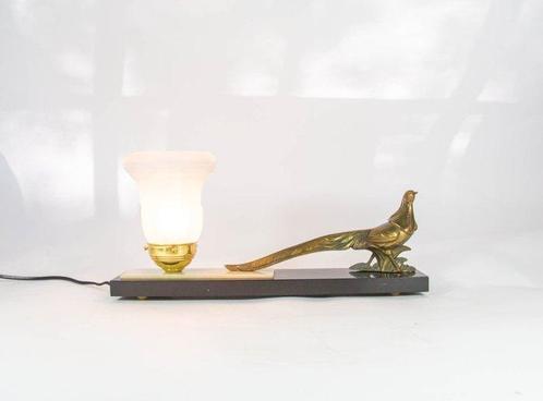 Lamp - Brons, Glas, Marmer - Art Deco lamp met fazant, Antiek en Kunst, Kunst | Designobjecten