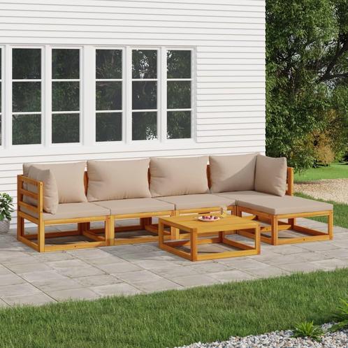 vidaXL 6-delige Loungeset met taupe kussens massief hout, Tuin en Terras, Tuinsets en Loungesets, Loungeset, Nieuw, Hardhout, Verzenden