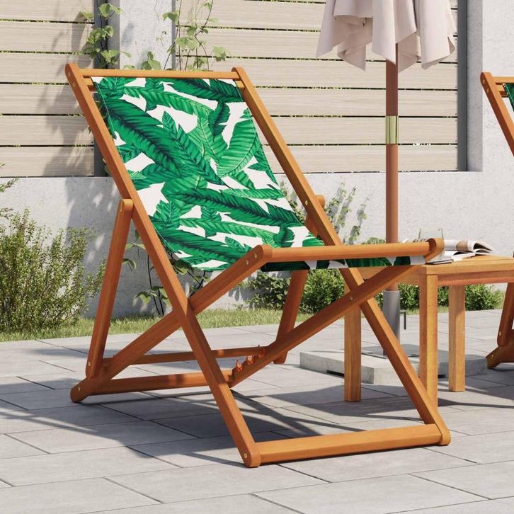 vidaXL Strandstoel inklapbaar bladpatroon eucalyptushout en, Tuin en Terras, Tuinstoelen, Nieuw, Hout, Verzenden