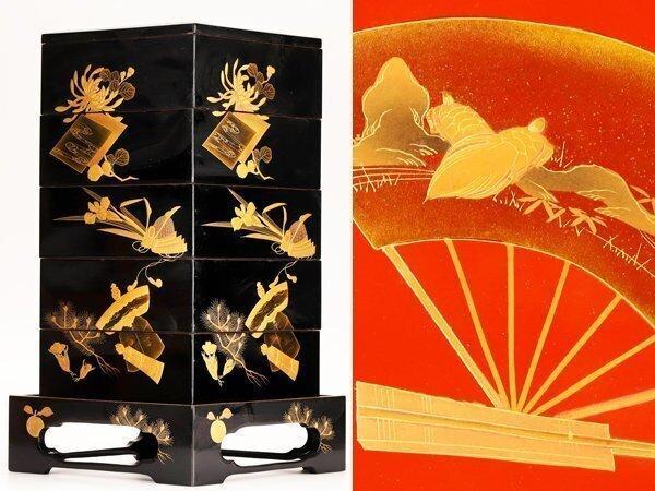 Wooden Lacquerware Five-Tiered Box and tray with Maki-e, Antiek en Kunst, Antiek | Overige Antiek