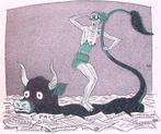 Spotprent over zwemmen in de paperassen van Europa (Lithos), Antiek en Kunst, Kunst | Litho's en Zeefdrukken, Verzenden