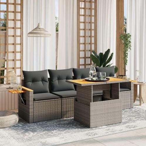 vidaXL 5-delige Loungeset met kussens poly rattan grijs, Tuin en Terras, Tuinsets en Loungesets, Loungeset, Nieuw, Rotan, Verzenden