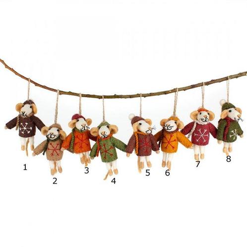 Vilten hanger muisje met muts en sjaal aardetinten - 11 cm -, Kinderen en Baby's, Kinderkamer | Inrichting en Decoratie, Nieuw