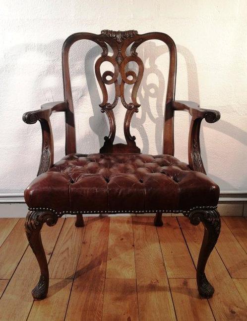 Fauteuil - Hout, Leder, Antiek en Kunst, Curiosa en Brocante