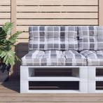 vidaXL Palletkussens 2 st ruitpatroon stof grijs, Huis en Inrichting, Woonaccessoires | Kussens, Verzenden, Nieuw