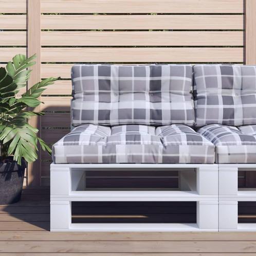 vidaXL Palletkussens 2 st ruitpatroon stof grijs, Huis en Inrichting, Woonaccessoires | Kussens, Nieuw, Verzenden