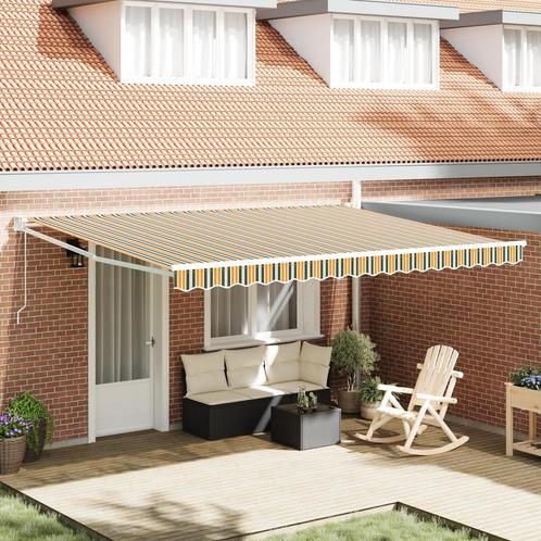 vidaXL Automatisch Uittrekbaar Zonnescherm Groen en Geel, Tuin en Terras, Zonneschermen, Nieuw, Verzenden