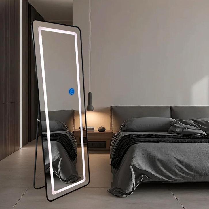 LoXa Passpiegel Ilumina Zwart – 160x50 cm – LED Verlichting, Huis en Inrichting, Woonaccessoires | Spiegels, Nieuw, Verzenden