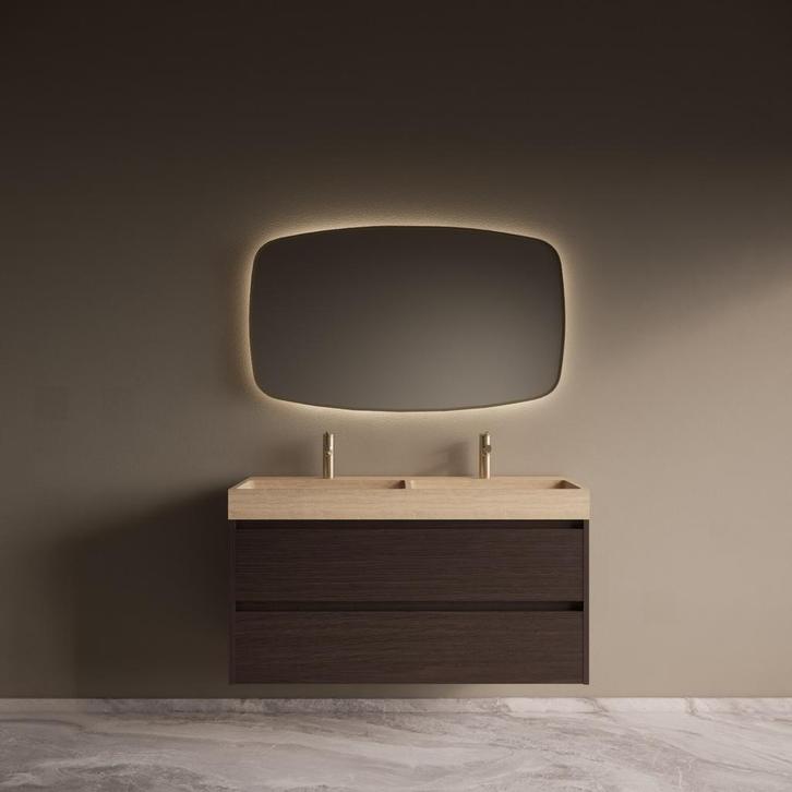 Badmeubelset Riga Travertin met Wastafel 120 cm Bruin Eiken, Doe-het-zelf en Verbouw, Sanitair, Bad, Nieuw, Ophalen of Verzenden