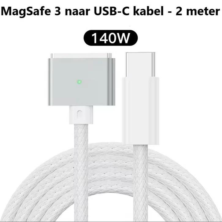 USB-C naar MagSafe 3 Oplaadkabel – 2m – 140W Snelladen – Wit, Computers en Software, Laptop-opladers, Nieuw, Ophalen of Verzenden