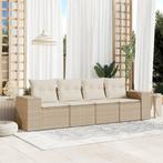 vidaXL 4-delige Loungeset met kussens poly rattan beige, Tuin en Terras, Verzenden, Nieuw, Rotan, Loungeset