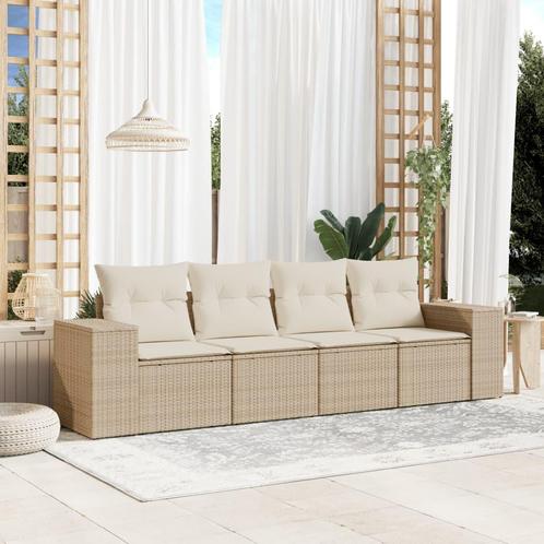 vidaXL 4-delige Loungeset met kussens poly rattan beige, Tuin en Terras, Tuinsets en Loungesets, Loungeset, Nieuw, Rotan, Verzenden