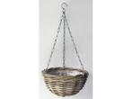 Hanging Basket Rotan Antique Grey D40CM - Van der Leeden, Tuin en Terras, Bloembakken en Plantenbakken, Nieuw, Verzenden