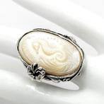 Zilver, Grote parelmoeren camee – zeepaardje en, Antiek en Kunst