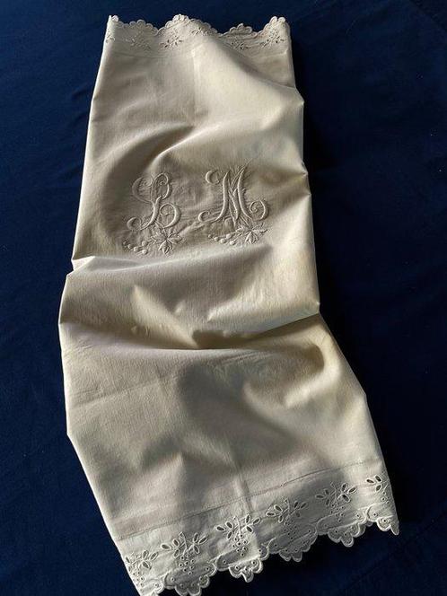 Laat Napoleon III, Empire katoen kussenhoes met L.M., Antiek en Kunst, Antiek | Kleden en Textiel