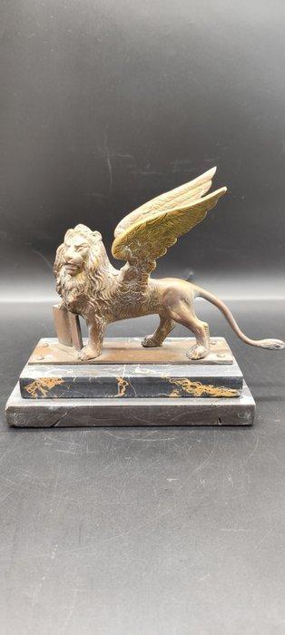 sculptuur, Leone San Marco Venezia - 25 cm - Brons, Marmer -, Antiek en Kunst, Antiek | Keramiek en Aardewerk