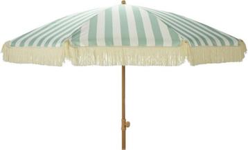 Parasol Groen/Wit met franjes - Ø200 cm beschikbaar voor biedingen