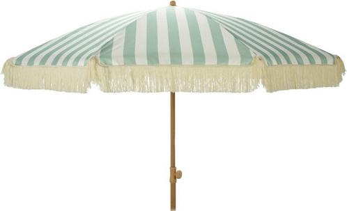 Parasol Groen/Wit met franjes - Ø200 cm, Tuin en Terras, Parasols, Ophalen of Verzenden