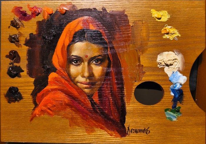 Fernando Fernández (1940-2010) - “Cabeza Hindú “, Antiek en Kunst, Kunst | Schilderijen | Modern