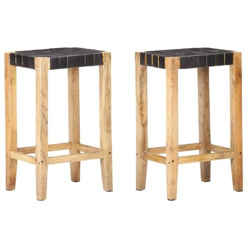 vidaXL Barkrukken 2 st echt leer 75 cm zwart, Huis en Inrichting, Barkrukken, Nieuw, Verzenden