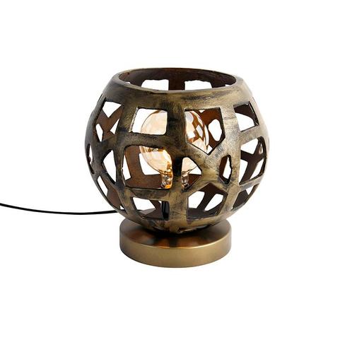 Industriële tafellamp antiek goud - Bobby, Huis en Inrichting, Lampen | Tafellampen, Nieuw, Minder dan 50 cm