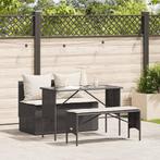 vidaXL 3-delige Tuinset met kussens poly rattan zwart, Tuin en Terras, 4 zitplaatsen, Nieuw, Tuinset, Verzenden