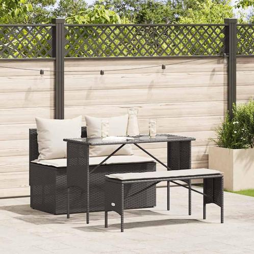 vidaXL 3-delige Tuinset met kussens poly rattan zwart, Tuin en Terras, Tuinsets en Loungesets, Tuinset, Nieuw, 4 zitplaatsen, Rotan