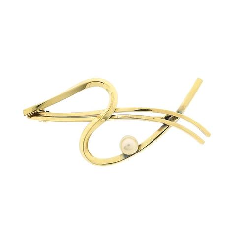 Vintage gouden broche met parel (gouden sieraden, geelgoud), Sieraden, Tassen en Uiterlijk, Broches, Overige kleuren, Gebruikt