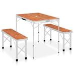 vidaXL Campingtafel inklapbaar met 2 banken aluminium bruin, Caravans en Kamperen, Verzenden, Nieuw